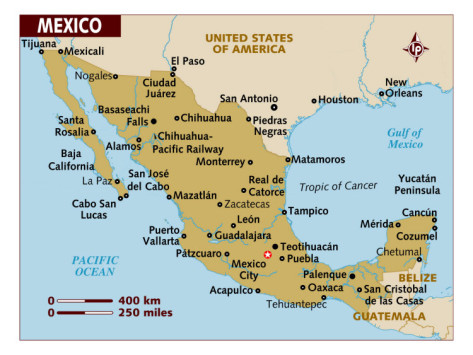 Map of Mexico, North America, Photographic Print